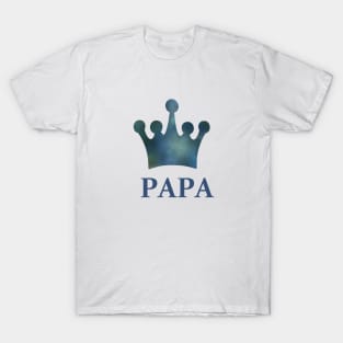 Papa King -  Worlds Best Dad - Father Word Art with a Blue Watercolor Crown T-Shirt